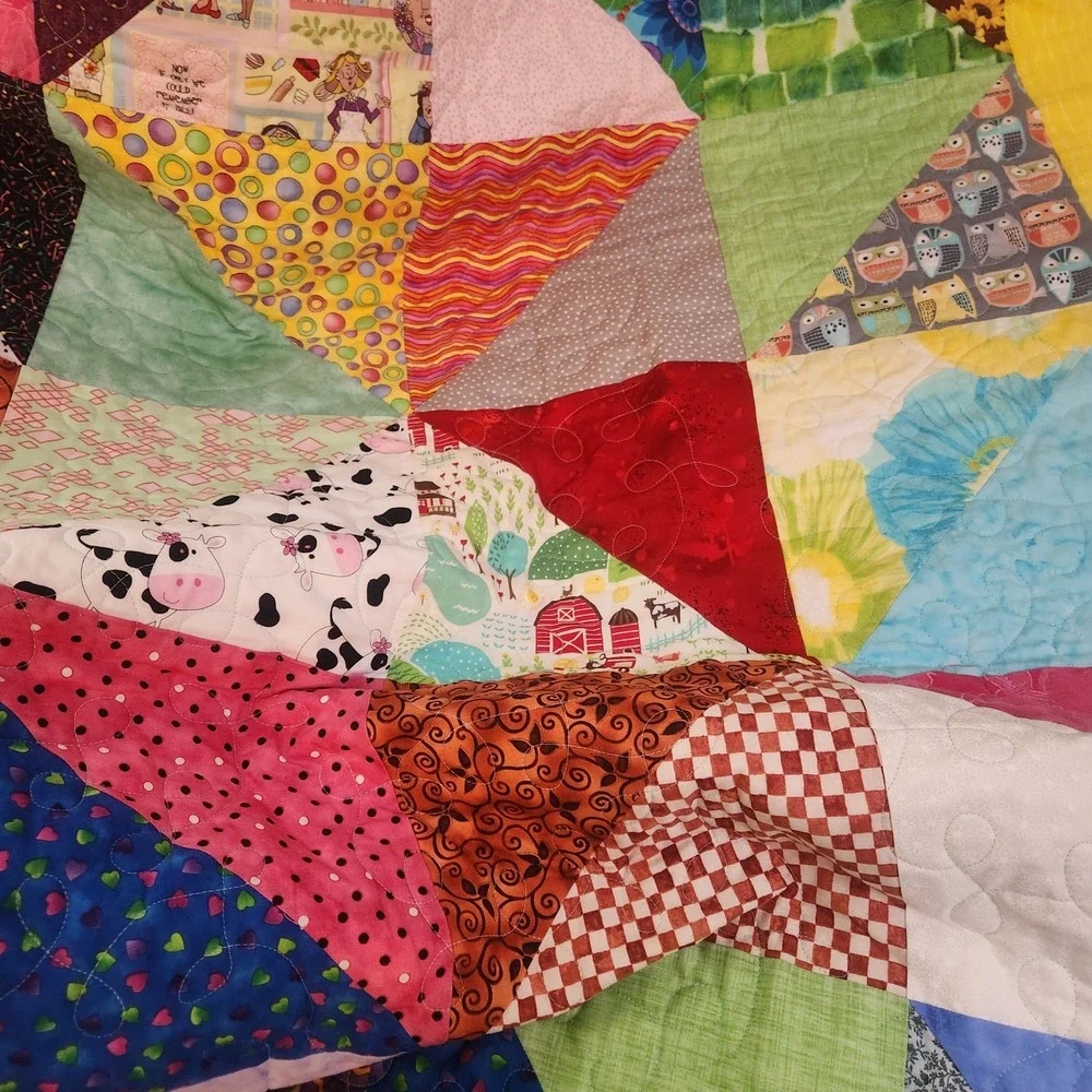 Handmade Patchwork Baby Quilt 41x55 Bee Print Cotton Reversible Nursery Decor